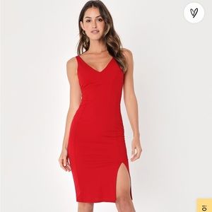 Lulus Iconic Moment Red Bodycon Midi Dress
